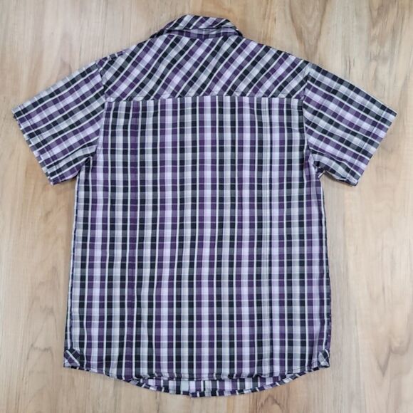 🧡Sovereign Code Purple Plaid Buttoned Short Sleeve Shirt Small - Picture 2 of 11